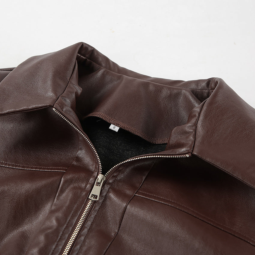 Winter and Autumn Vintage Old Money Style Leather Jacket Pilot Jacket