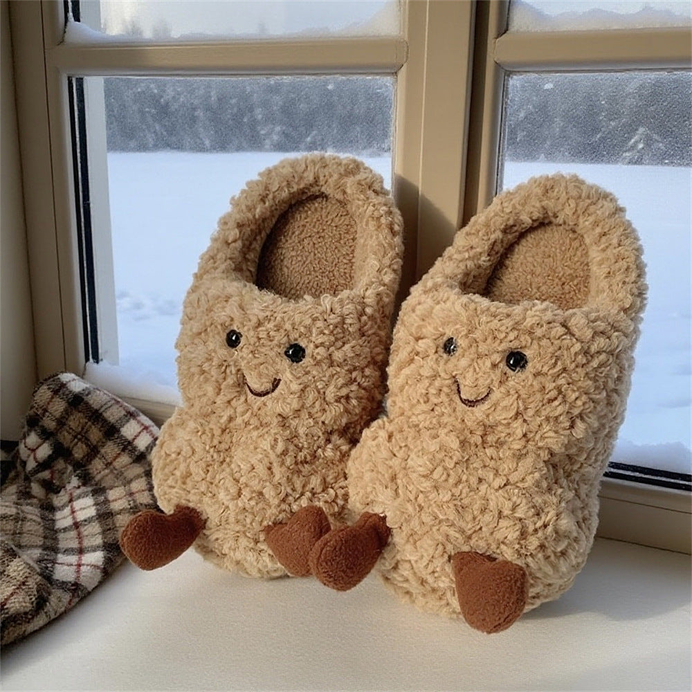 Creative Fun Peanut Indoor Home Warm Cotton Slippers for Women, Ins Plush Winter Comfortable Postpartum slippers