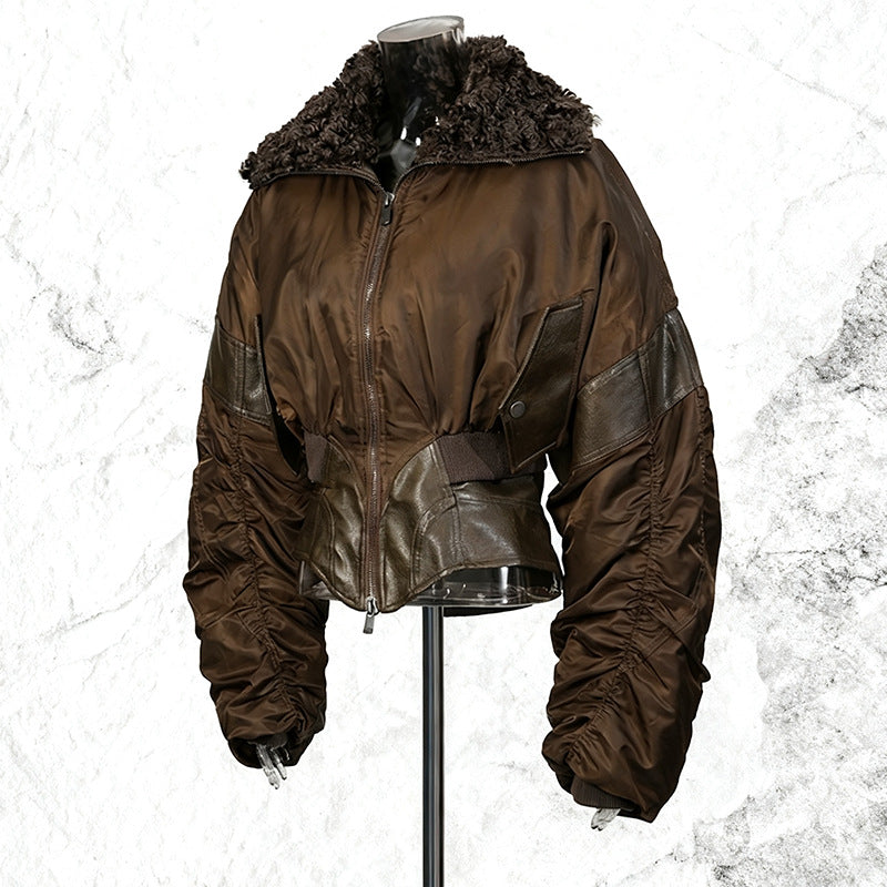 Wrinkled cuffs waist cinching short jacket women's jacket