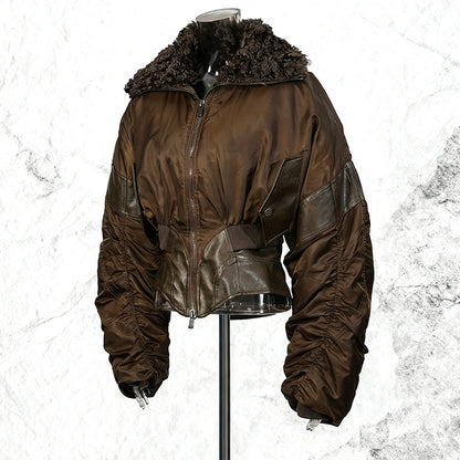 Wrinkled cuffs waist cinching short jacket women's jacket