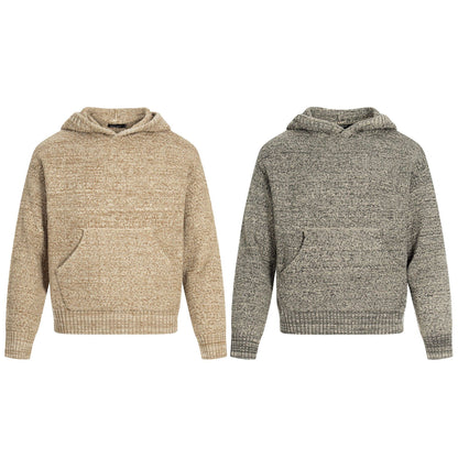 Vintage High-End Knit Hoodie for Men, Old Money Style, Trendy Short and Wide Fit Sweater