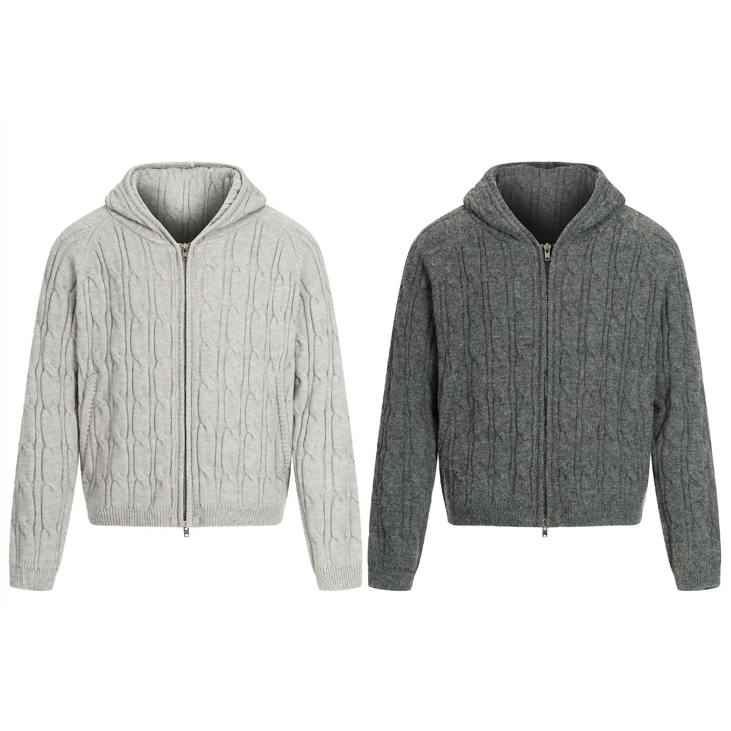 Retro High-End Knit Cardigan Solid Color Old Money Style Trendy Men's Short Wide Hooded Sweater