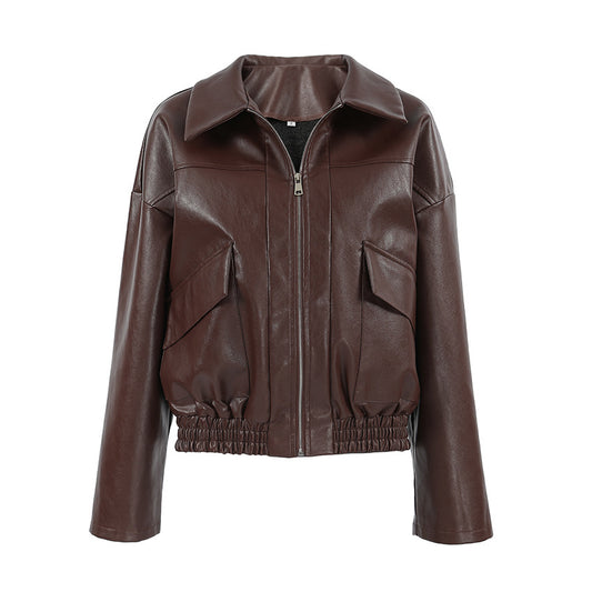 Winter and Autumn Vintage Old Money Style Leather Jacket Pilot Jacket
