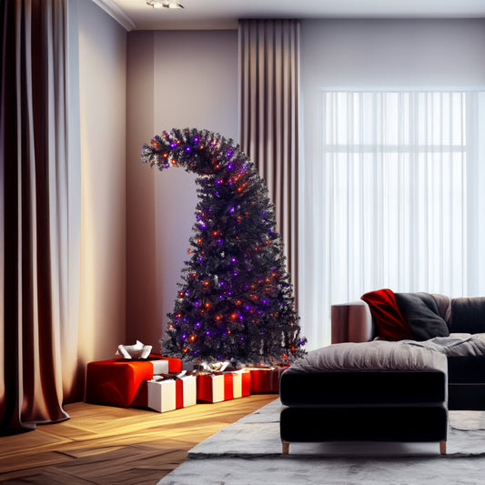6FT artificial fir curved top christmas tree, with 1080 lush branch tips and 300 LED lights in a Christmas