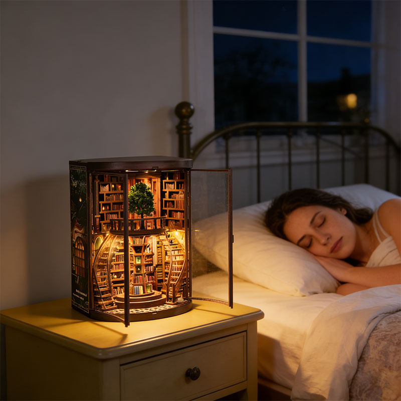 DIY Wooden Book Nook Kit - Miniature Bookend with Wisdom Rings, Home Decor Craft & Birthday Gift Idea "Rare Find"