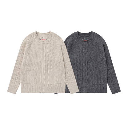 Retro Solid Color Minimalist Cardigan Sweater, Old Money Style Design, Trendy Men's Loose Round Neck Knitwear "Limited Edition"