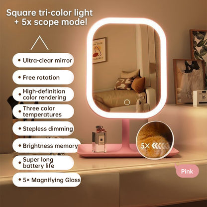 Large Square Rotating LED Makeup Mirror with Adjustable Lighting, 1~2PCS, Vanity Mirror for Girls Dormitory & Home Use