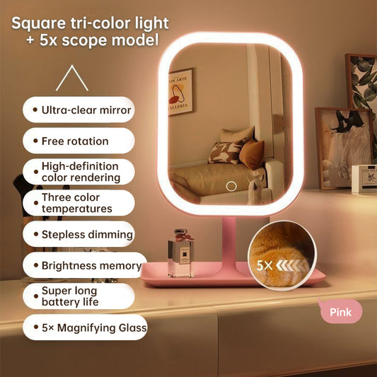 Large Square Rotating LED Makeup Mirror with Adjustable Lighting, 1~2PCS, Vanity Mirror for Girls Dormitory & Home Use