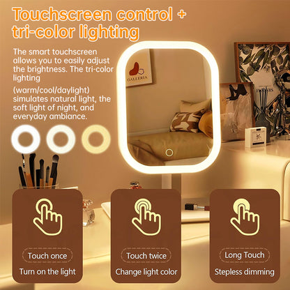 Large Square Rotating LED Makeup Mirror with Adjustable Lighting, 1~2PCS, Vanity Mirror for Girls Dormitory & Home Use