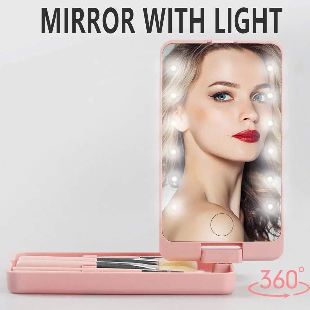 LED Folding Rotating Cosmetic Mirror Box without Brush "Rare Find"