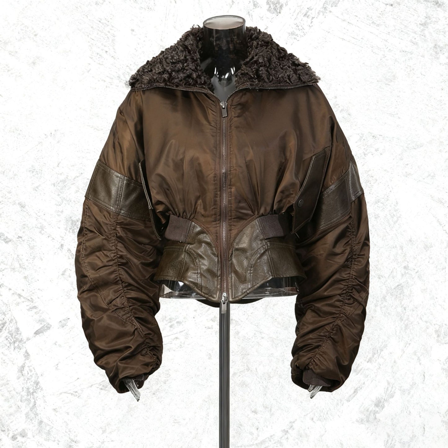 Wrinkled cuffs waist cinching short jacket women's jacket