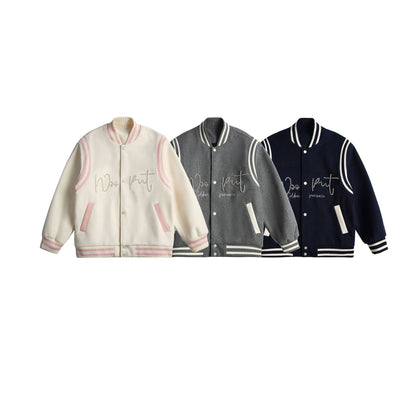 Retro studded embroidered contrasting woolen baseball jersey jacket "LIMITED EDITION"