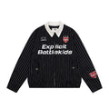 Alphabet badge embroidery contrasting striped jersey sweater jacket "LIMITED EDITION"