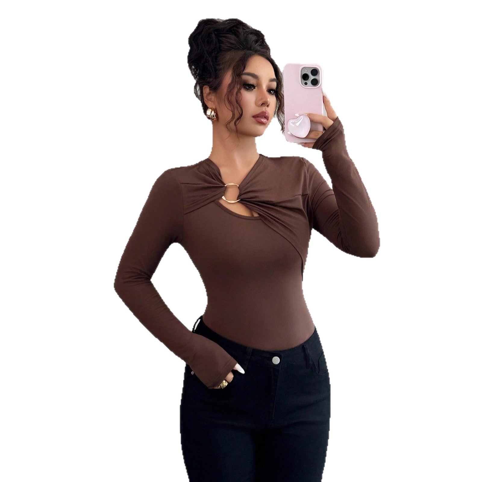 Asymmetric Hollow-out Metal Decorated Slim Fit Women's Autumn Top "Limited Edition"