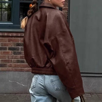 Winter and Autumn Vintage Old Money Style Leather Jacket Pilot Jacket