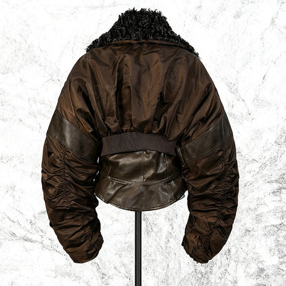 Wrinkled cuffs waist cinching short jacket women's jacket