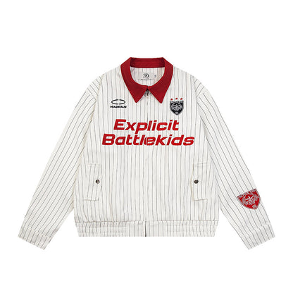 Alphabet badge embroidery contrasting striped jersey sweater jacket "LIMITED EDITION"