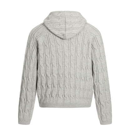 Retro High-End Knit Cardigan Solid Color Old Money Style Trendy Men's Short Wide Hooded Sweater