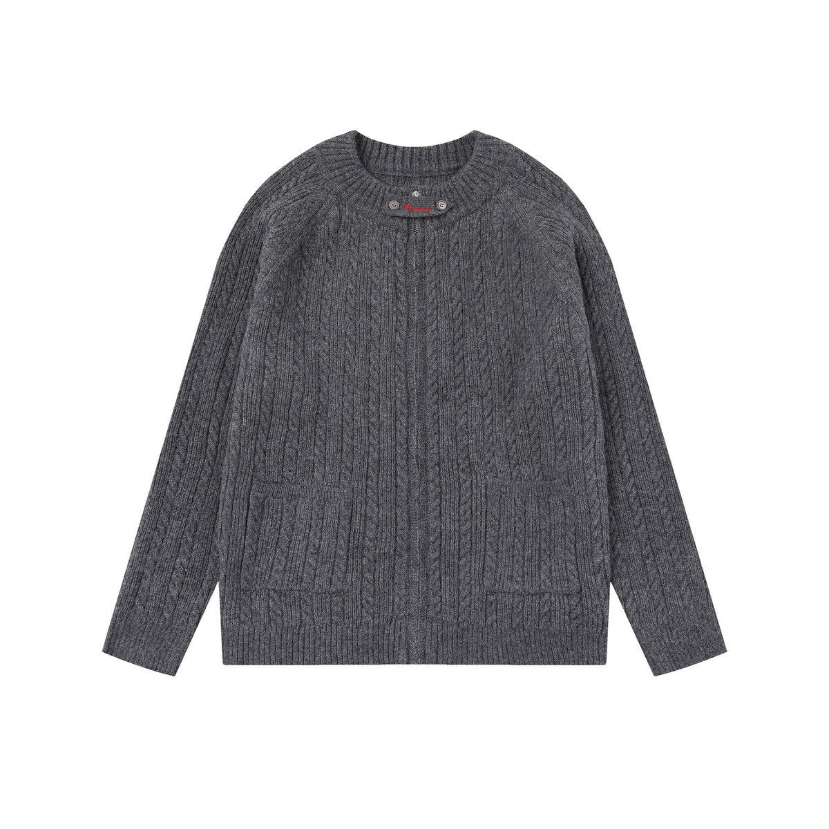 Retro Solid Color Minimalist Cardigan Sweater, Old Money Style Design, Trendy Men's Loose Round Neck Knitwear "Limited Edition"