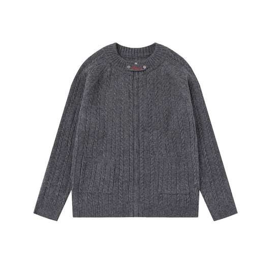 Retro Solid Color Minimalist Cardigan Sweater, Old Money Style Design, Trendy Men's Loose Round Neck Knitwear "Limited Edition"