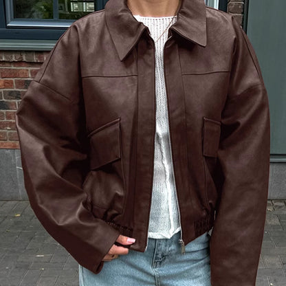 Winter and Autumn Vintage Old Money Style Leather Jacket Pilot Jacket