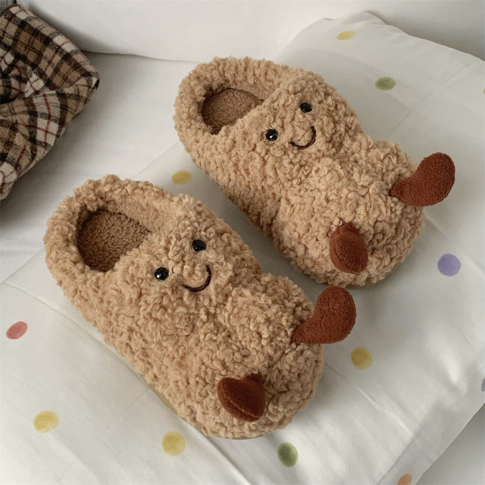 Creative Fun Peanut Indoor Home Warm Cotton Slippers for Women, Ins Plush Winter Comfortable Postpartum slippers