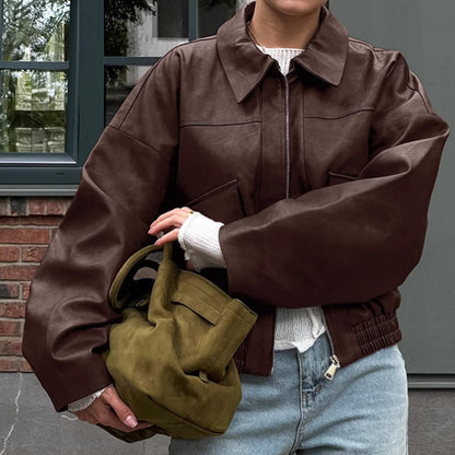 Winter and Autumn Vintage Old Money Style Leather Jacket Pilot Jacket