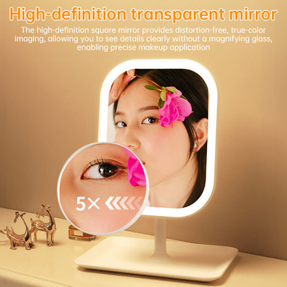 Large Square Rotating LED Makeup Mirror with Adjustable Lighting, 1~2PCS, Vanity Mirror for Girls Dormitory & Home Use