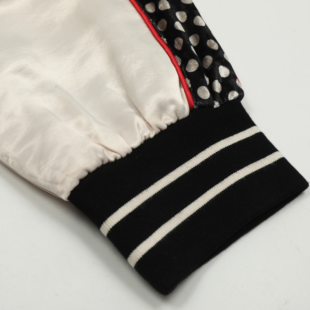 Embroidered satin contrasting patchwork baseball jersey with letters "Limited pieces"