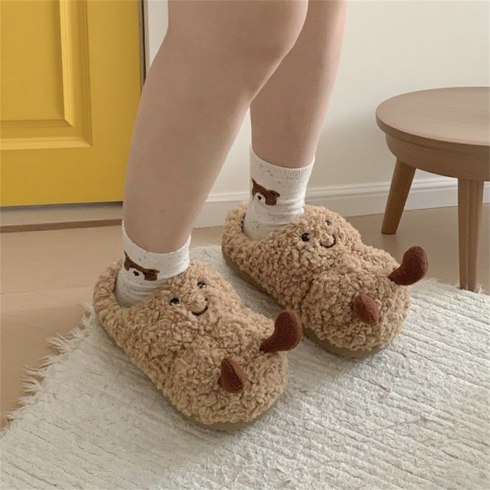 Creative Fun Peanut Indoor Home Warm Cotton Slippers for Women, Ins Plush Winter Comfortable Postpartum slippers