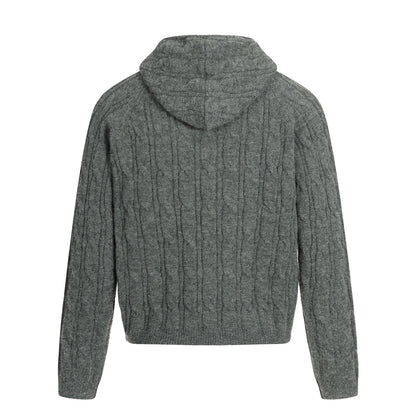 Retro High-End Knit Cardigan Solid Color Old Money Style Trendy Men's Short Wide Hooded Sweater