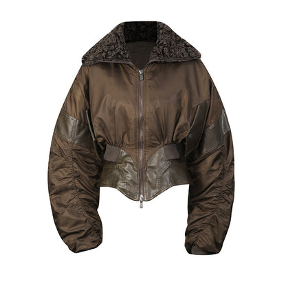 Wrinkled cuffs waist cinching short jacket women's jacket