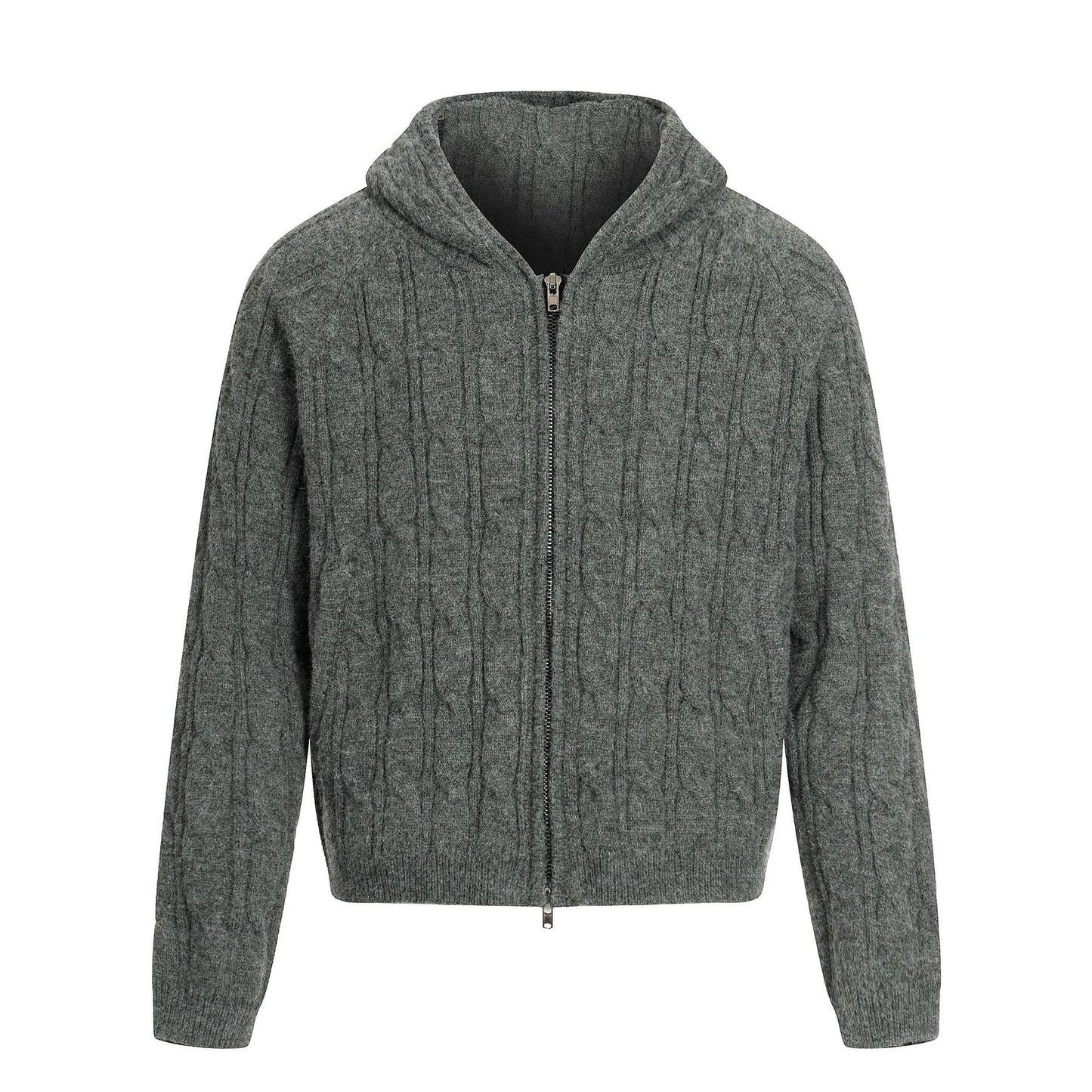 Retro High-End Knit Cardigan Solid Color Old Money Style Trendy Men's Short Wide Hooded Sweater