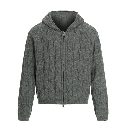 Retro High-End Knit Cardigan Solid Color Old Money Style Trendy Men's Short Wide Hooded Sweater