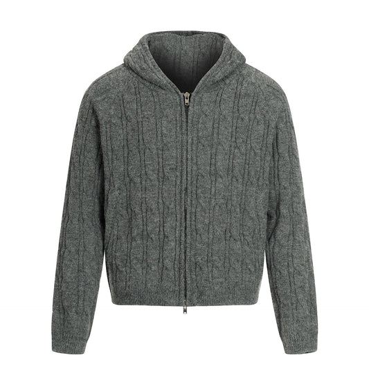 Retro High-End Knit Cardigan Solid Color Old Money Style Trendy Men's Short Wide Hooded Sweater
