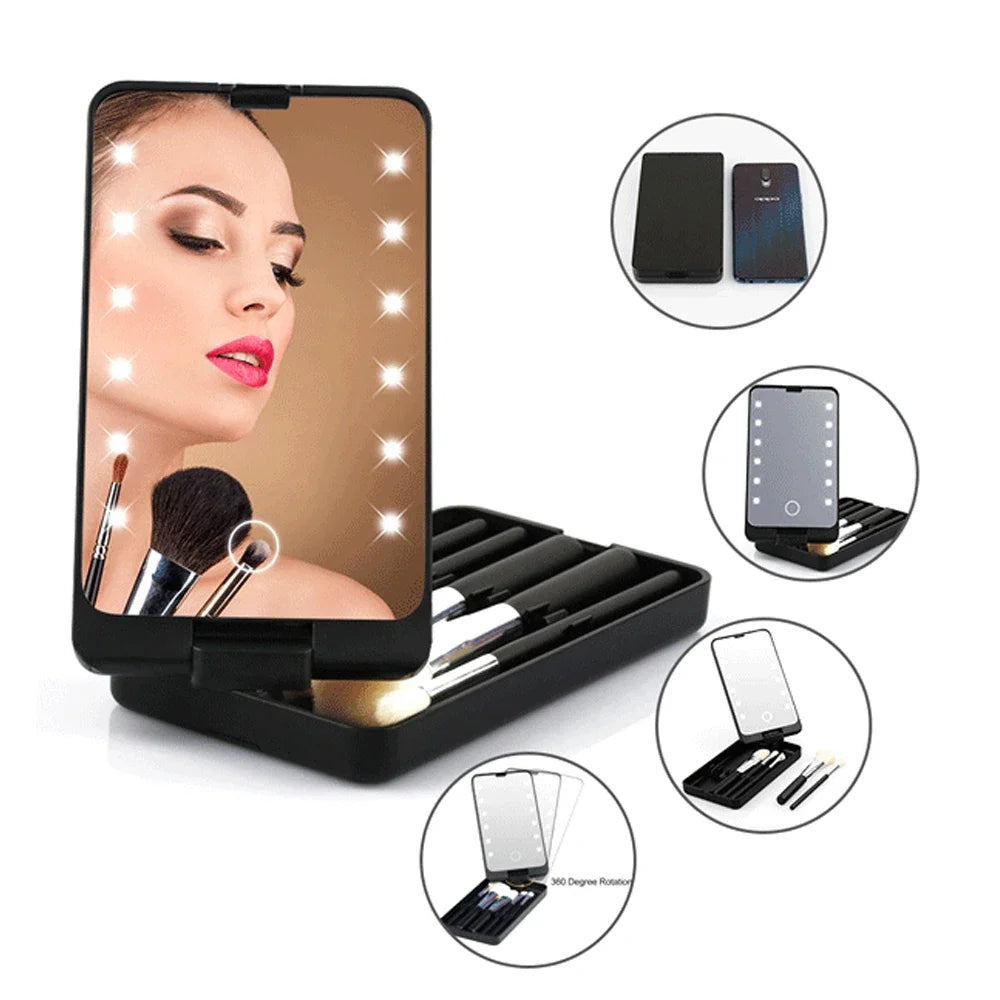 LED Folding Rotating Cosmetic Mirror Box without Brush "Rare Find"