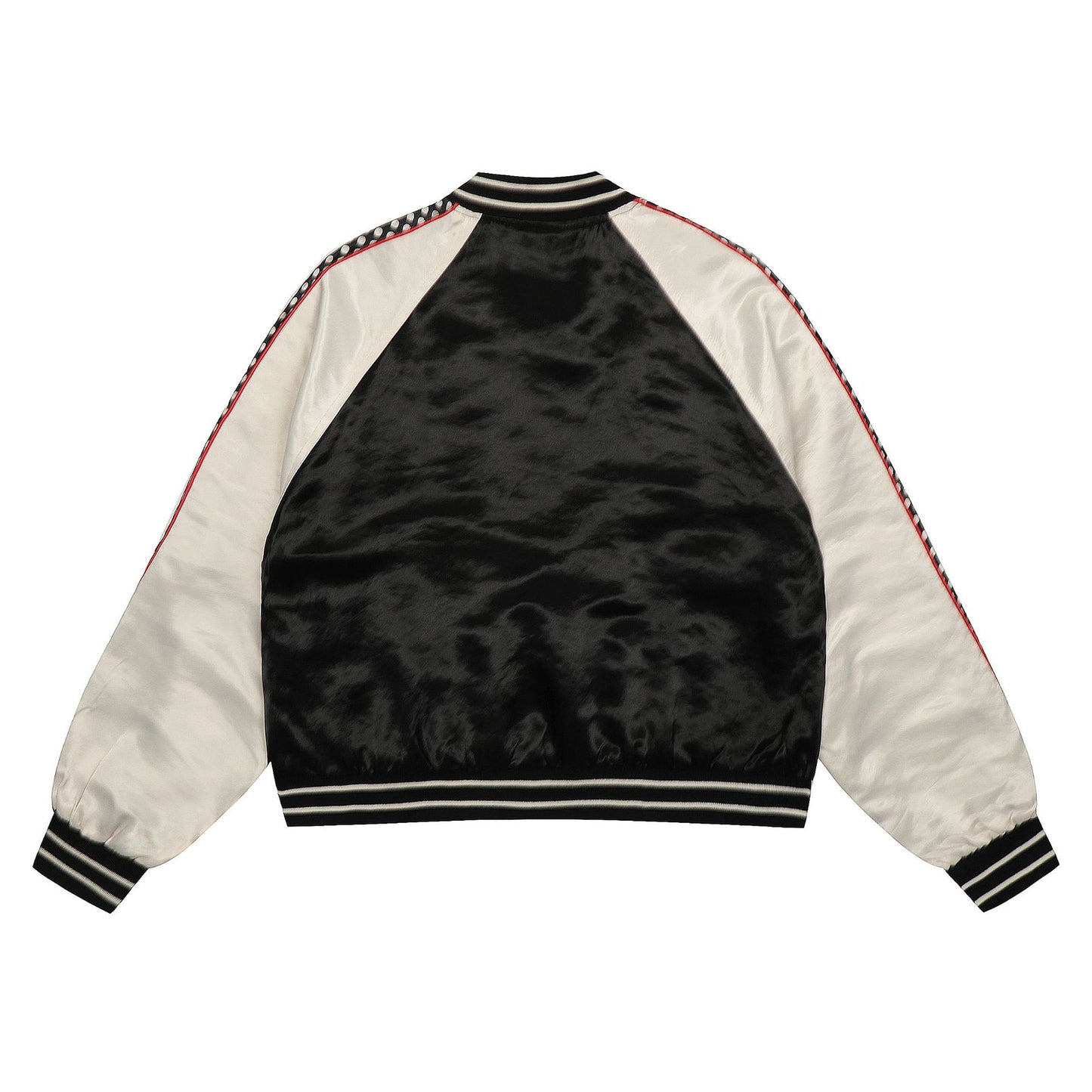 Embroidered satin contrasting patchwork baseball jersey with letters "Limited pieces"