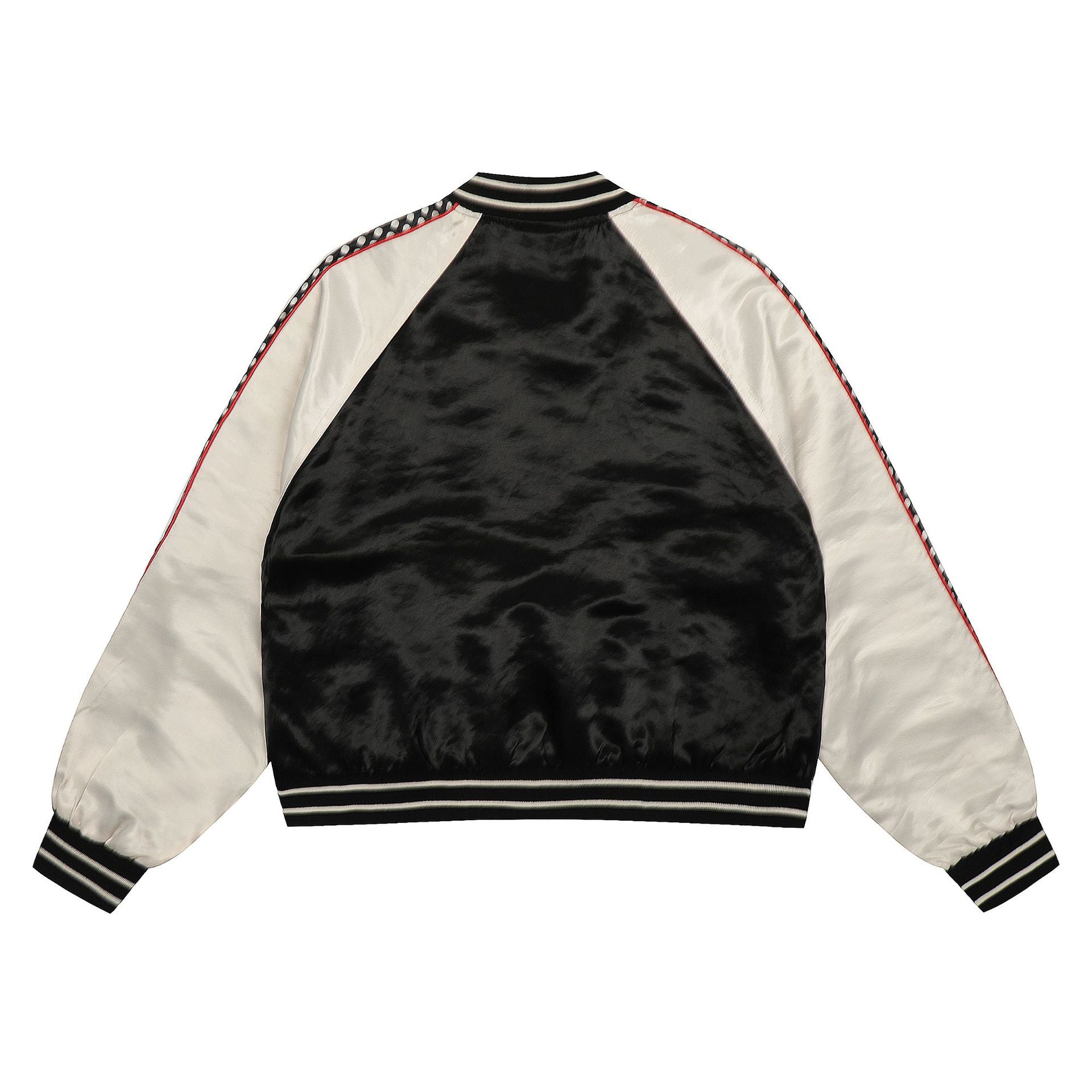 Embroidered satin contrasting patchwork baseball jersey with letters "Limited pieces"