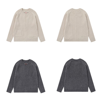 Retro Solid Color Minimalist Cardigan Sweater, Old Money Style Design, Trendy Men's Loose Round Neck Knitwear "Limited Edition"