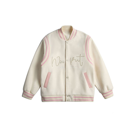 Retro studded embroidered contrasting woolen baseball jersey jacket "LIMITED EDITION"