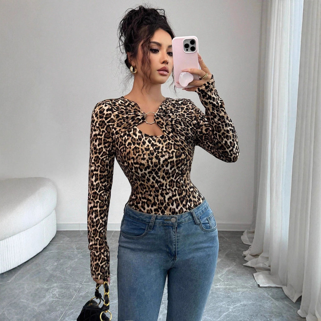 Asymmetric Hollow-out Metal Decorated Slim Fit Women's Autumn Top "Limited Edition"