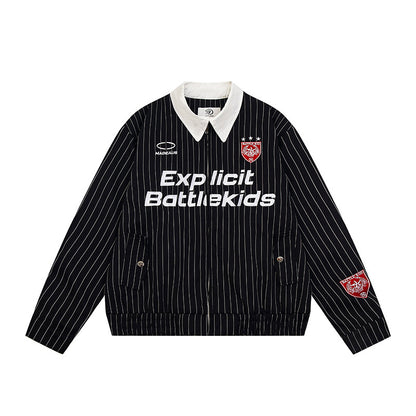 Alphabet badge embroidery contrasting striped jersey sweater jacket "LIMITED EDITION"
