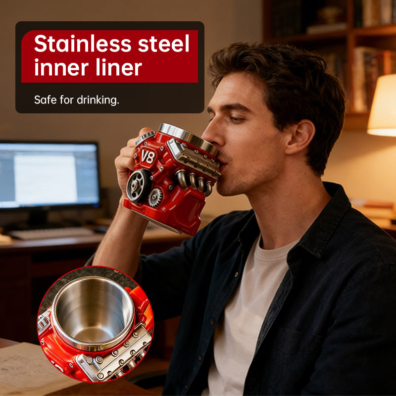 V8 Engine Mug | Stainless Steel Coffee Cup for Car Lovers "Rare Find"