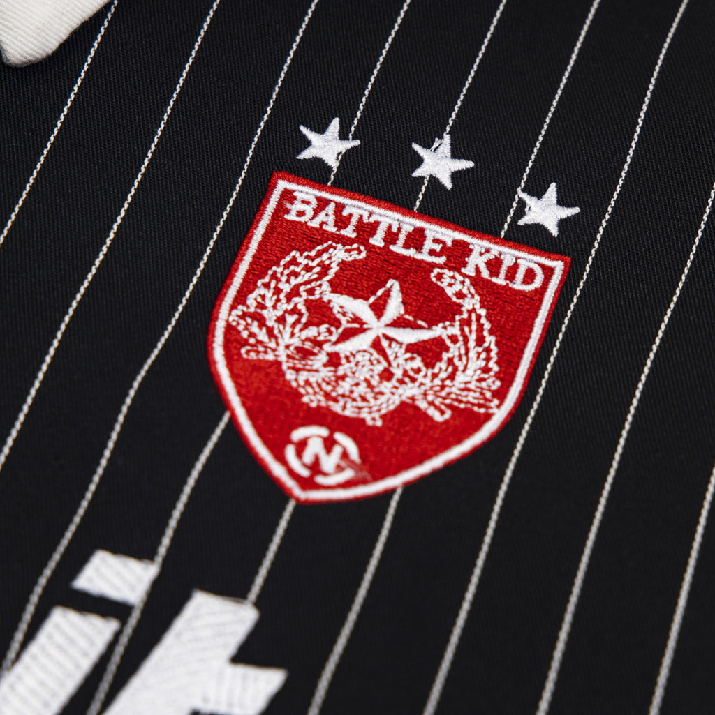 Alphabet badge embroidery contrasting striped jersey sweater jacket "LIMITED EDITION"