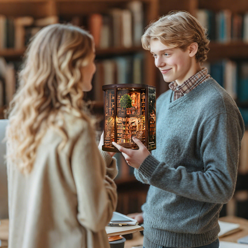 DIY Wooden Book Nook Kit - Miniature Bookend with Wisdom Rings, Home Decor Craft & Birthday Gift Idea "Rare Find"